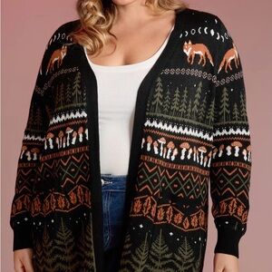 BloomChic Black and Orange Fox Patterned Cardigan